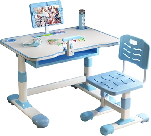 Let’S Play® Kids Study Desk And Chair Set, Multifuncational Study Table 2-15 Years Kids With Height Adjustable (Blue, Design B)