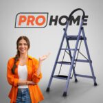 Prohome 4 Step Vetro Foldable Steel Ladder For Home | 150Kg Capacity With Anti Slip Shoe Steel Ladder(With Platform)