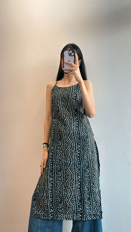 Adazar Women Bandhani A-Line Kurta(Dark Green)