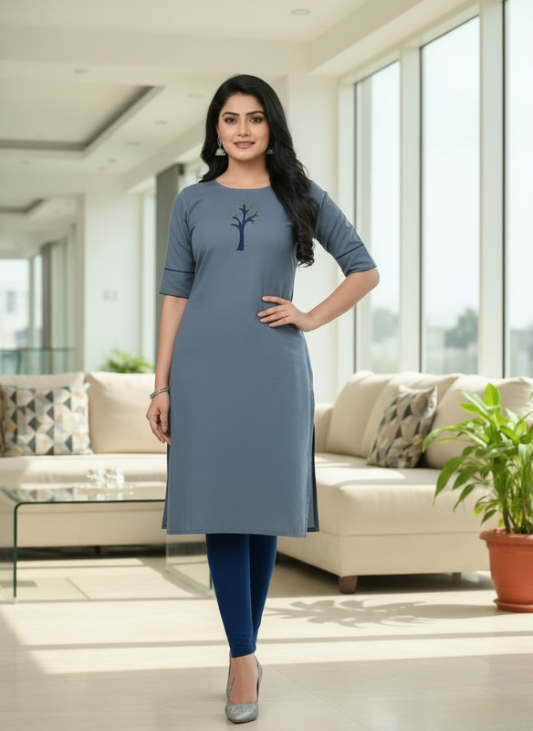 Radha Fashion Studio Women Solid A-Line Kurta(Grey)