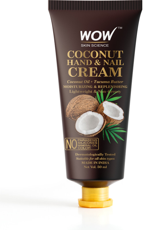 Wow Skin Science Coconut Hand & Nail Cream – Moisturizing & Replenishing – Lightweight & Non-Greasy – Quick Absorb – For All Skin Types – No Parabens, Silicones, Mineral Oil & Color – 50Ml(50 Ml)