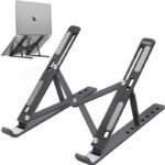 Tizum 2X Stronger M-Shape Aluminum Structure, Silicone Pads, Air Ventilation For Cooling, For Laptop Size Up To 15.6-Inches Aluminium Desk Stand Laptop Stand With Adjustable Height Compatible With Universal Laptops(Grey)