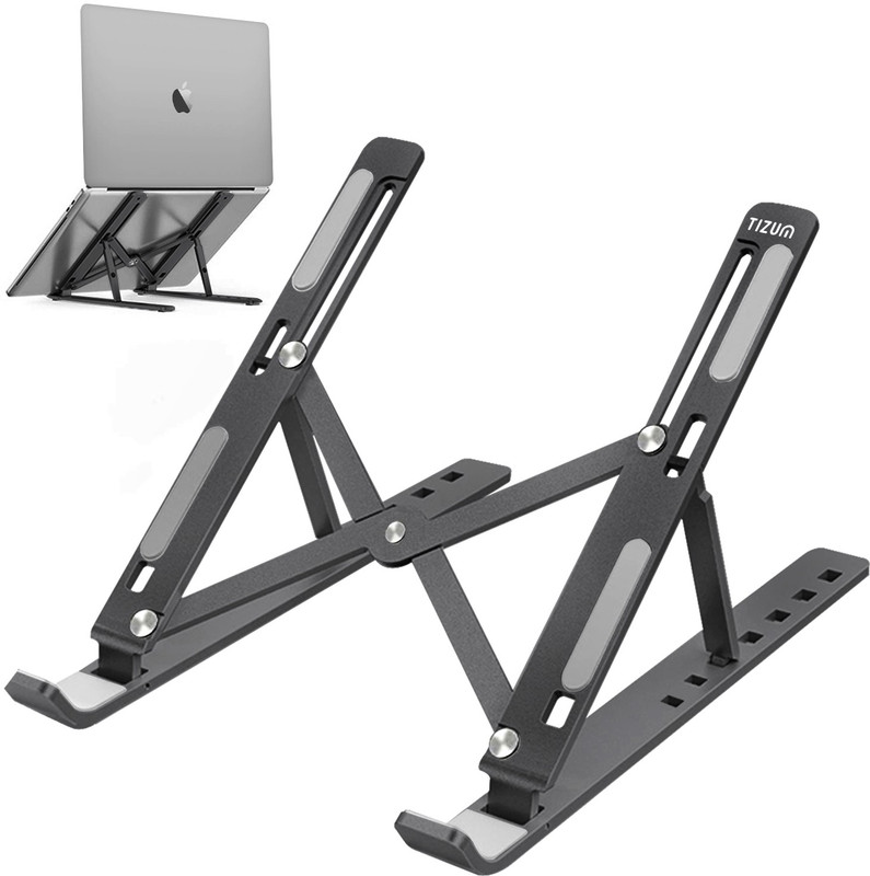 Tizum 2X Stronger M-Shape Aluminum Structure, Silicone Pads, Air Ventilation For Cooling, For Laptop Size Up To 15.6-Inches Aluminium Desk Stand Laptop Stand With Adjustable Height Compatible With Universal Laptops(Grey)