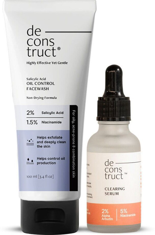 Deconstruct Cleanser Serum Combo- Oil Control Face Wash 100Ml And Clearing Serum 20Ml For Acne Prone Skin(2 Items In The Set)