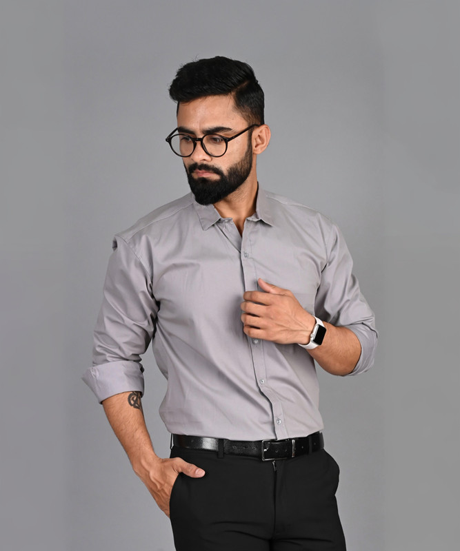 Fubar Men Solid Formal Grey Shirt