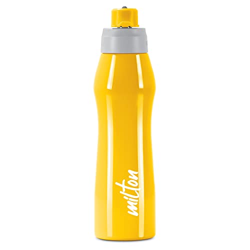 Milton Active 1000 Stainless Steel Water Bottle With Spout Mouth 885 Ml, Single Walled, Isi Certified I Leak Proof Lid, Rust Proof I For School, Office, Gym I Yellow