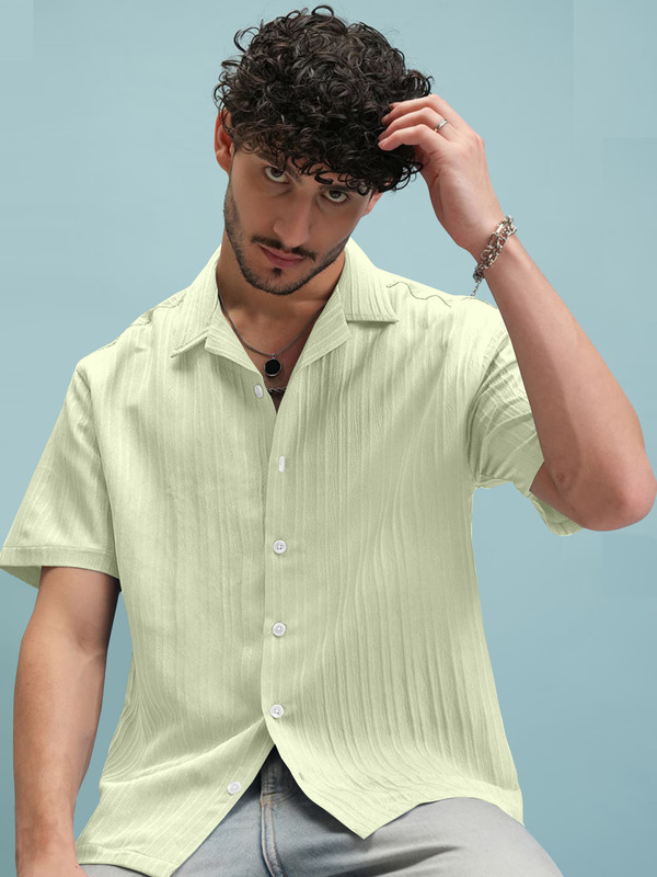 Fibermill Men Solid Casual Yellow Shirt