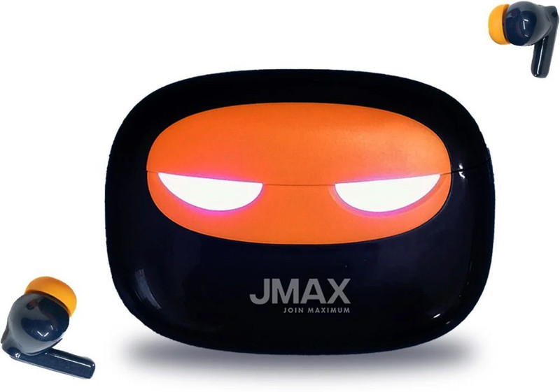 Jmax Jm-Tw-08 | 30H Non-Stop Music | Glowing Light Case| 300Mah Case | 4H Talk Time Bluetooth(Black Orange, True Wireless)