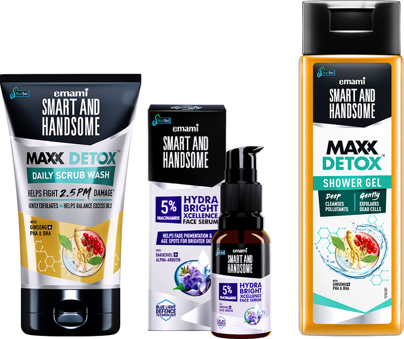 Smart And Handsome Brightening Face Serum 30Ml & Maxx Detox Scrub Wash 50G & Shower Gel 250Ml(3 Items In The Set)