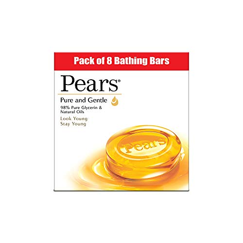 Pears Pure & Gentle Bathing Soap Bar 125 G (Combo Pack Of 8) Moisturizing Glycerin Soap For Soft|| Glowing Skin & Body – Paraben Free|| For Men & Women
