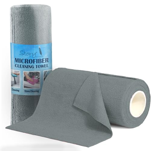 Story@Home Microfiber Cleaning Cloth Roll 25 X 25Cm | 360 Gsm – Reusable Tear-Away Towels Washable Super Absorbent Lint Free Cleaning Rags For Kitchen, Car, Garage And Home (Grey 1 Roll, 20 Pack)