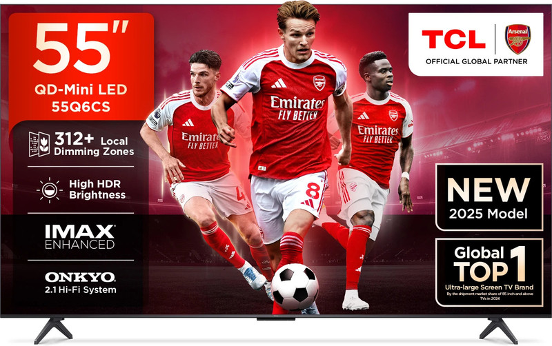 Tcl 55Q6Cs 139 Cm (55 Inch) Ultra Hd (4K) Mini Led Smart Google Tv 2025 Edition With High Hdr Brightness | 312+ Dimming Zones | Aipq Processor | 40 W Onkyo 2.1 Hi-Fi System(55Q6Cs)