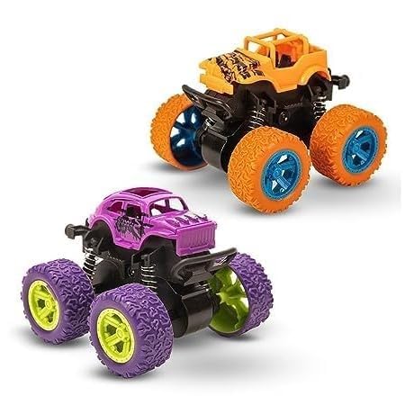 Kidsferry 4X4 Mini Monster Truck For Kids – Friction Powered Stunt Car 360° Spin Action | Pack Of 2 Push & Go Off-Road Vehicles | Toy Cars For Boys Ages 2–8 | Best Birthday Gift (Color May Vary)