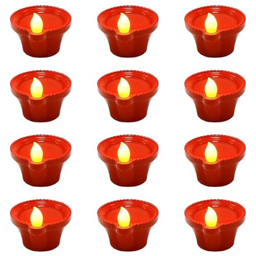 Perpetual Water Sensor Diya For Home Decoration – 12 Pcs Electric Flameless & Smokeless Led Diya Lights, Candle For Home Decor, Diwali Festivals Decoration,Christmas,New Year, Festive(B)