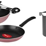 Pigeon Basics Non Stick Aluminium Non Induction Base Cookware Set& Hard Anodised Pressure Cooker Outer Lid With Induction Base 3 Litre