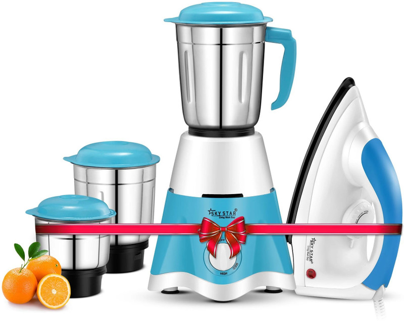 Skystar Supreme Elegant Mixer Grinder & Spectra 1000 W Dry Iron Super Combo 750 W Mixer Grinder(Supreme Elegant & Spectra 1000 W Dry Iron Super Combo | 3 Jars | White Blue)