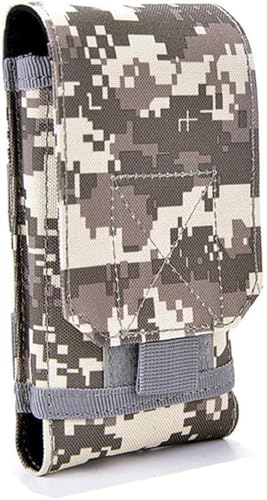 Army Camo Molle Mobile Phone Pouch | Tactical Belt Holster Cover Case With Secure Strap & Hook‑Loop Back – Fits Smartphones On Waist, Backpack & Gear | Rugged Camouflage (Army Acu)