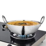 Shri & Sam Stainless Steel 1.1 Litre Triply Deep Pro Light Weight Hammered Kadhai, 18 Cm, 702 Grams, Gas & Induction Compatible, 5-Year Warranty