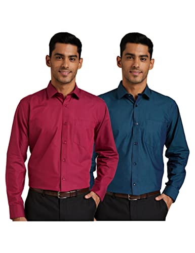 Amazon Brand – Symbol Men’S Cotton Formal Shirt | Casual | Plain | Full Sleeve | Combo Pack Of 2 – Regular Fit (Available In Plus Size) (Navy / Majenta_39)
