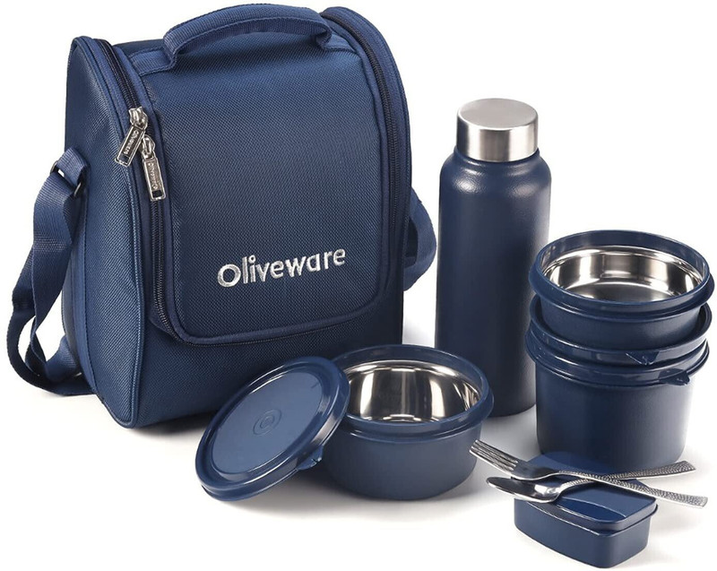 Oliveware Teso With Bottle (Blue-Pro) 4 Containers Lunch Box(1470 Ml)