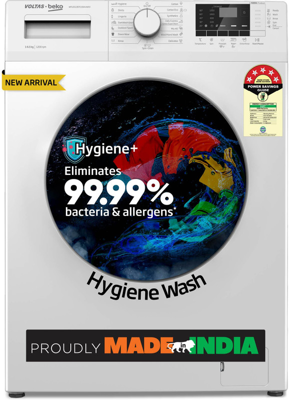 Voltas Beko By A Tata Product 6 Kg 5 Star Fully Automatic Front Load Washing Machine With In-Built Heater White(Wfl6012B7Coubaa/Wwv)