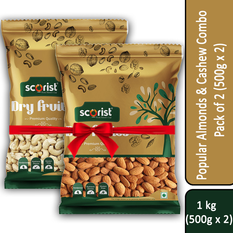 Scorist Popular Dry Fruits Combo (Almonds + Cashews) 1Kg | Almonds, Cashews(2 X 500 G)