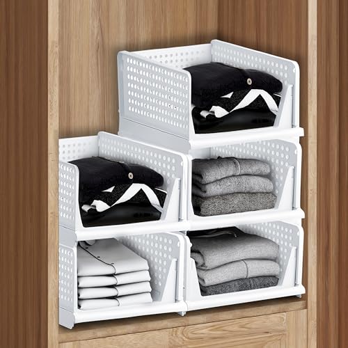 Planet Plastic Clothes Organizer For Wardrobe/Cupboard Organizer For Clothes/Closet/Drawer Organizer/Almirah Space Organiser For Cupboard (5-Tier, White)