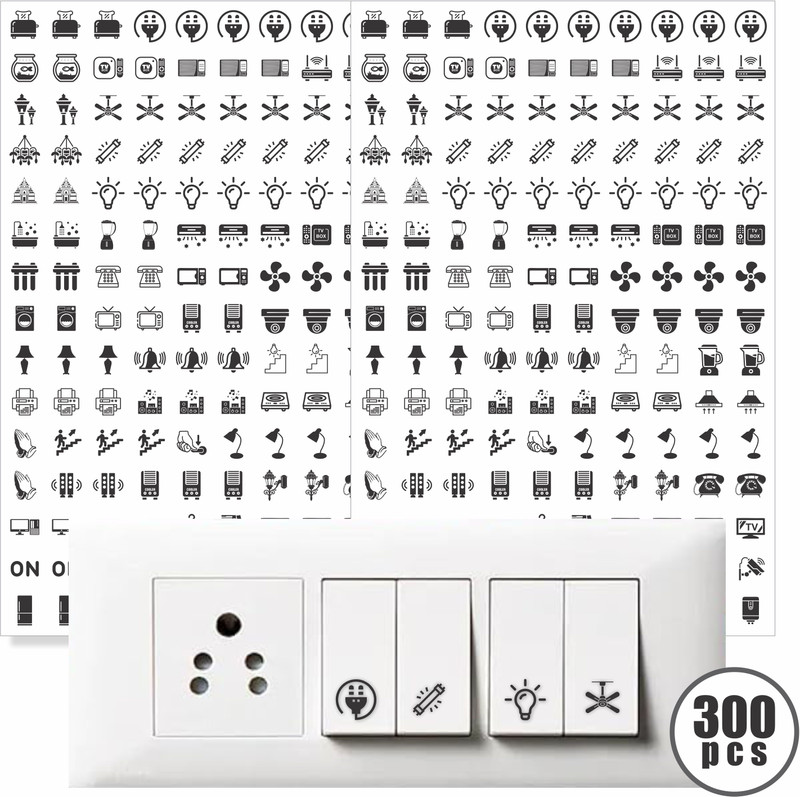Stikor 1.5 Cm Transparent Switch Id Stickers For Switch Boards, 52 Designs, Self Adhesive Sticker(Pack Of 300)