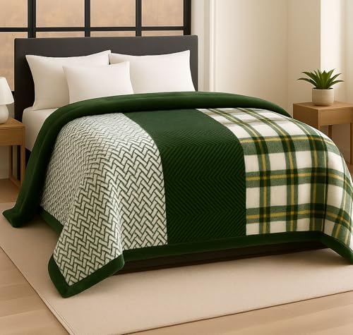 Bsb Home Supersoft Printed Mink Blanket For Heavy Winter – 600 Gsm Ultra Soft Luxurious Embossed Double Bed Blanket, Warm & Fluffy Cozy For Extreme Cold Weather (Green & White, 230 X 220 Cm, 3.5 Kg)