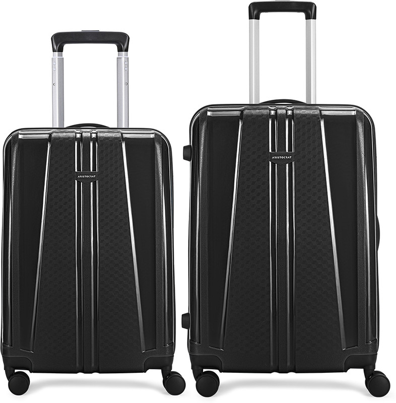 Aristocrat By Vip Invictus Set Of 2 (Small 55Cm | Medium 65Cm)) – Trolley Bag Jet Black Cabin & Check-In Set 8 Wheels – 26 Inch