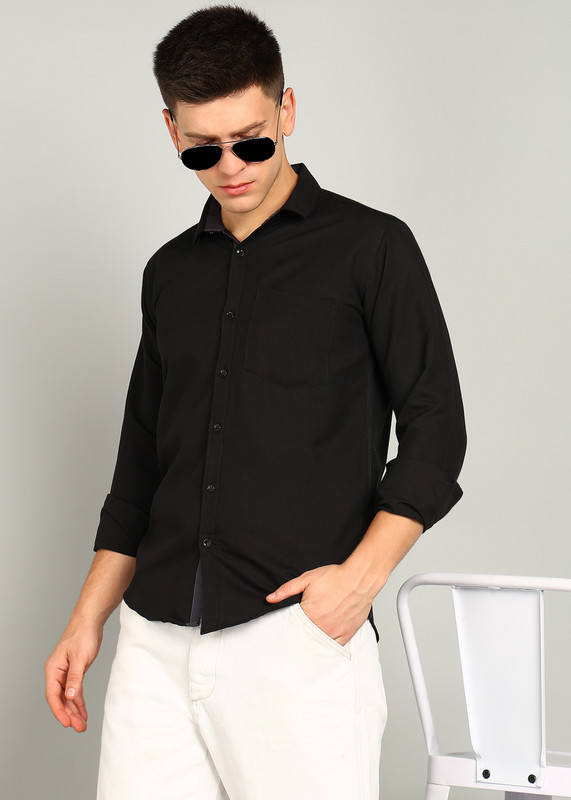 Rodeiz Men Solid Formal Black Shirt