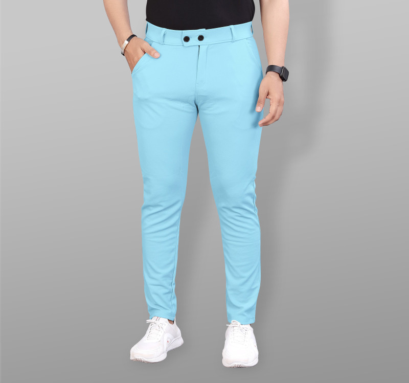 Combraided Slim Fit Men Light Blue Trousers