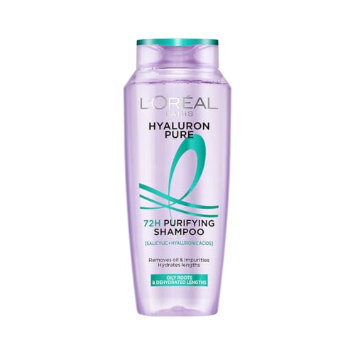 L’Oréal Paris Hyaluron Pure 72H Purifying Shampoo, For Oily Scalp & Dry Hair With Salicylic And Hyaluronic Acid, 340 Ml