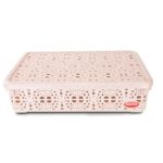 Nayasa Flower Storage Box Medium | Plastic Basket With Lid | Multipurpose Basket With Lid | Organizer Basket With Lid | Beige