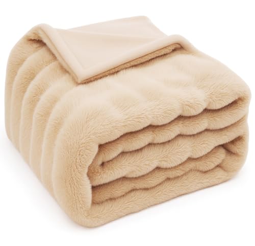 Sanmarino Bubble Blanket 600 Gsm Heavyweight Ultra-Soft & Warm Blanket | Double Bed 223X223 Cm (3000G) | Premium Winter Blanket For Bedroom & Heavy Winter Use – Beige