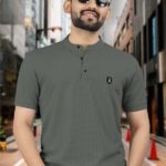 Vebnor Solid Men Mandarin Collar Green T-Shirt