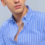 Hkv Fashion Men Striped Casual Light Blue Shirt