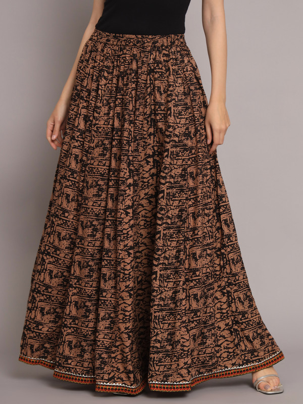 Nypa Printed Women Flared Brown Skirt