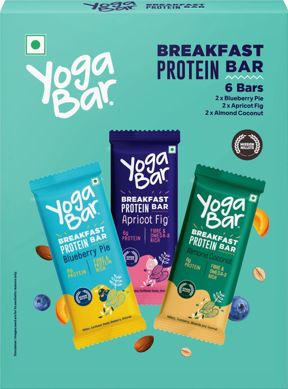 Yogabar Breakfast Protein Bars Variety Flavors Protein Bars(270 G, Apricot Fig, Blueberry Pie, Apple Cinnamon, Almond Coconut)