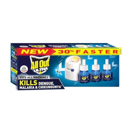 All Out Ultra Liquid Vaporizer, Machine + 3 Refills (45Ml Each) | Kills Dengue, Malaria & Chikungunya Spreading Mosquitoes| India’S Only Mosquito Killer Brand Recommended By Indian Medical Association