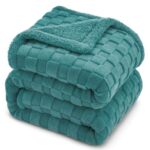 Vas Collections Reversible Sherpa Fleece/Flannel Blanket, 500 Gsm – Thick Fluffy 3D Checkered, Super-Soft, All-Season, Decorative Couch Or Bed Blanket (Aqua, Single (2200 G))