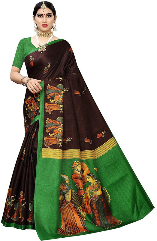 Priyashi Digital Print Daily Wear Art Silk Saree(Brown)