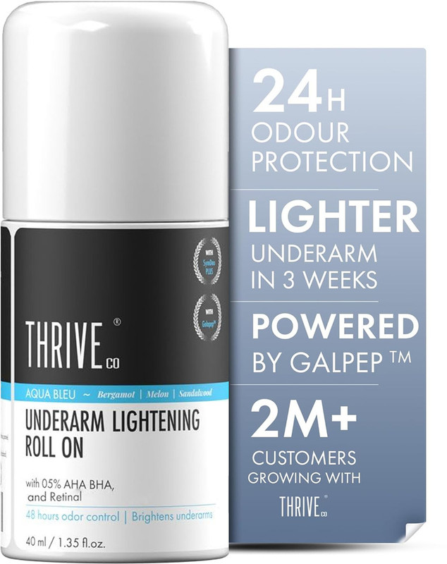 Thriveco Underarm Lightening Roll-On | Aqua Bleu Fragrance | 5%Aha Bha | 48H Odor Control Deodorant Roll-On  –  For Men & Women(40 Ml)