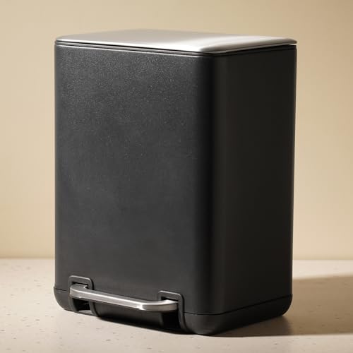 Pure Home + Livi G Black Iron Pedal Rectangular Dustbin With Lid Large