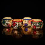 Flipkart Smartbuy Set Of 4 Mosaic Glass Decorative Tea Light Candle Holder Glass Tealight Holder Set(Multicolor, Pack Of 4)