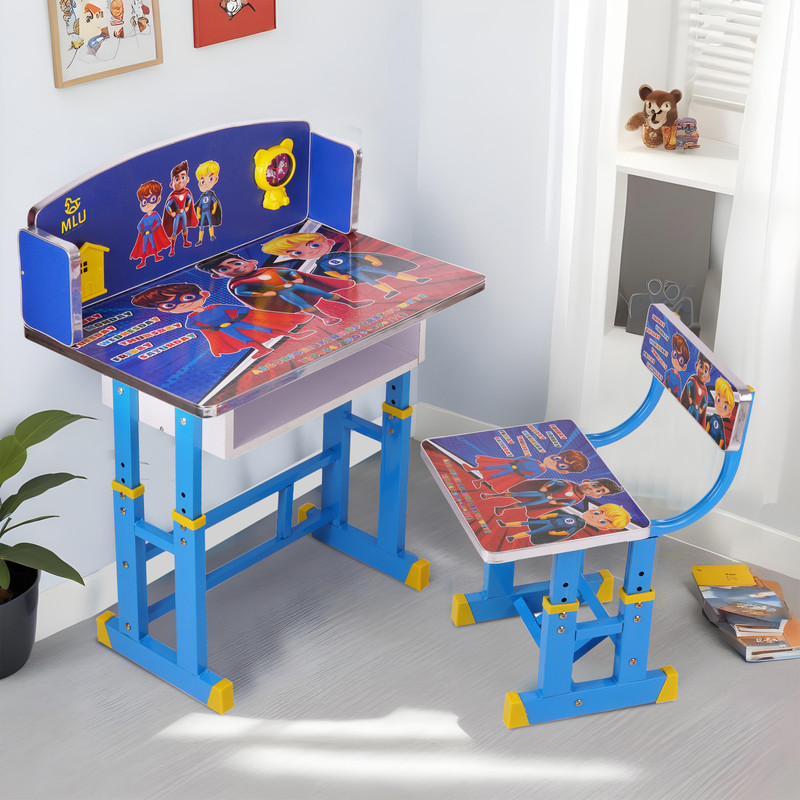 Mlu Children Desk/Kids Study Table And Chair / Height Adjustable Baby Desk (Indian) Metal Desk Chair(Finish Color – Blue, Diy(Do-It-Yourself))