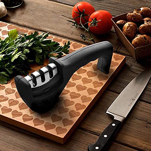 Homica Manual 3-Stage Knife Sharpener Tool – Advanced Kitchen Knife Sharpening System For Steel Knives – Professional Handheld Knife Sharpener For Restoring, Honing & Polishing Blades