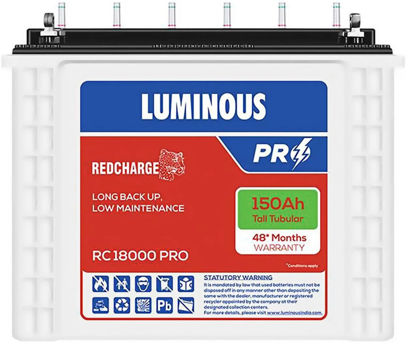 Luminous 48 Months Warranty Tubular Inverter Battery(150 Ah, Rc 18000 Pro)