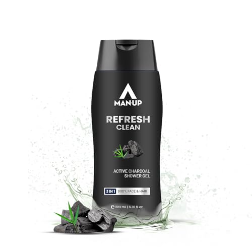 Man-Up Refresh Clean Active Charcoal Shower Gel For Deep Pore Cleaning 3 In 1 Body, Face & Hair, Removes Dirt, Acne Control, Dark Spot & Oil Control, Anti-Pollution Shower Gel For Men- 200Ml