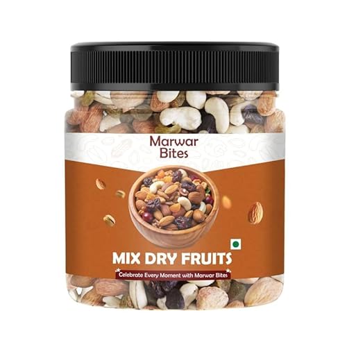 Marwarbites Panchmewa Mix Dry Fruit 500Gm | Healthy Mixed Nuts And Seed With Almonds, Cashews, Dates, Pumpkin Seeds, Candied Amla | Reusable Jar Pack Of 1